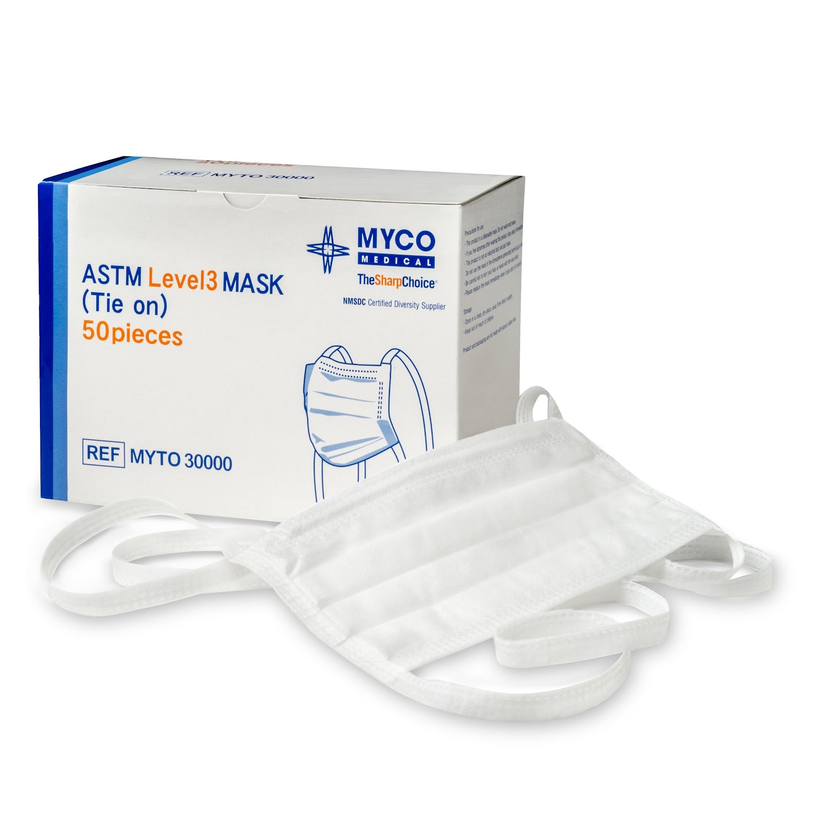 Surgical Mask, ASTM Level 3, Tie - Myco (Box of 50)